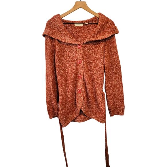 Sleeping on Snow Anthropologie Rust Red Marled Belted Cardigan Sweater Size XS - Picture 2 of 4